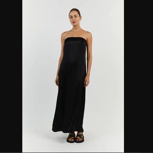 DISSH Mia Black Strapless Satin Midi Dress Size US 6 (Originally $180)